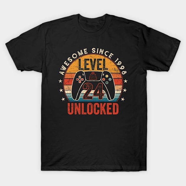 Vintage Level 24 Unlocked Video Gamer 24th Birthday T-Shirt by ArifLeleu